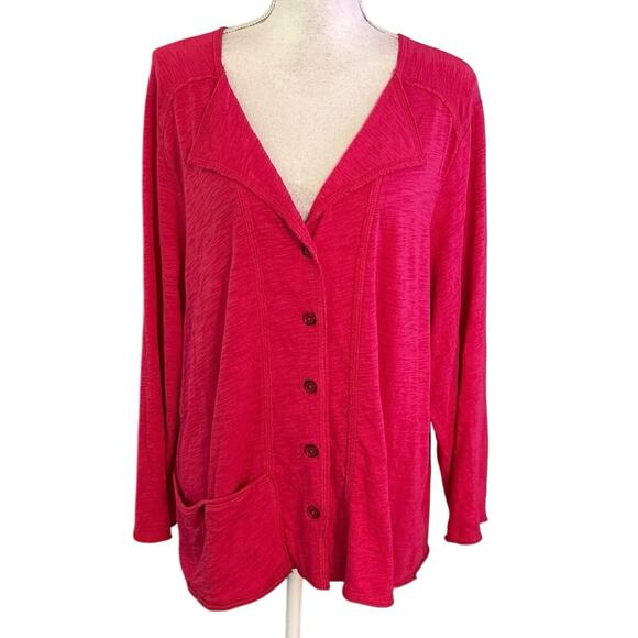 Habitat Tops - Habitat Size XL Peruvian Cotton Pebble Roll Edge Cardigan 27545 Pink